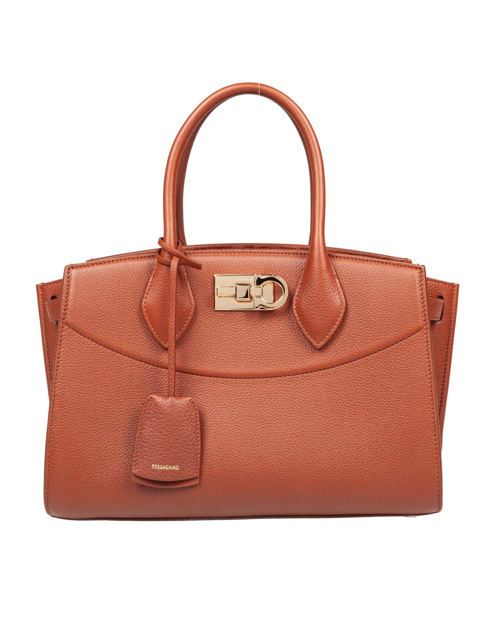 ferragamo studio hammered leather handbag cognac color