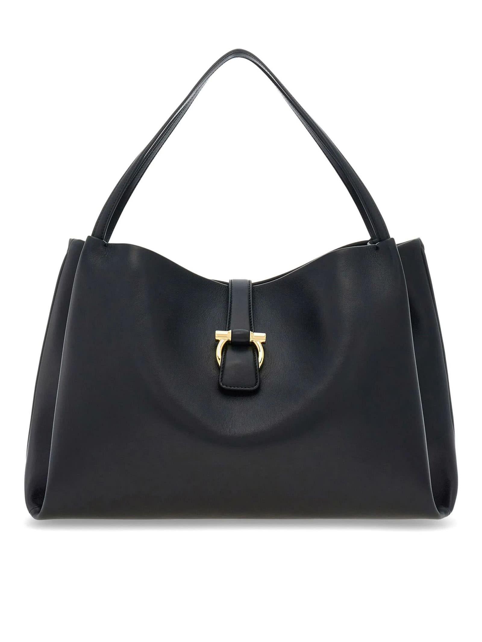 ferragamo tote bag (l) smooth black calfskin