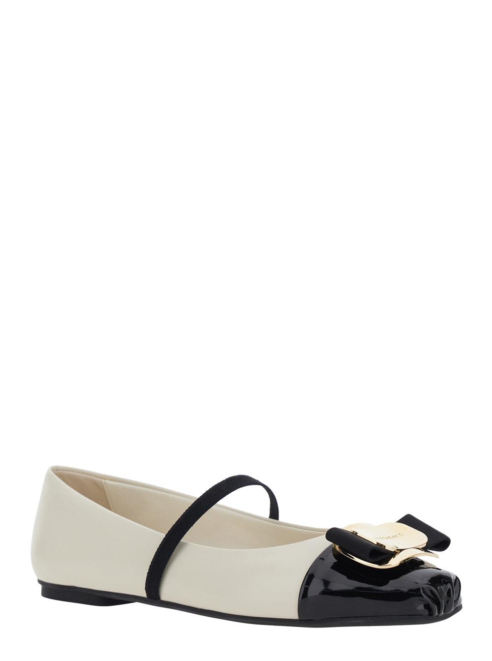 ferragamo zina white ballet flats with band and knot detail with logo on the front in leather woman