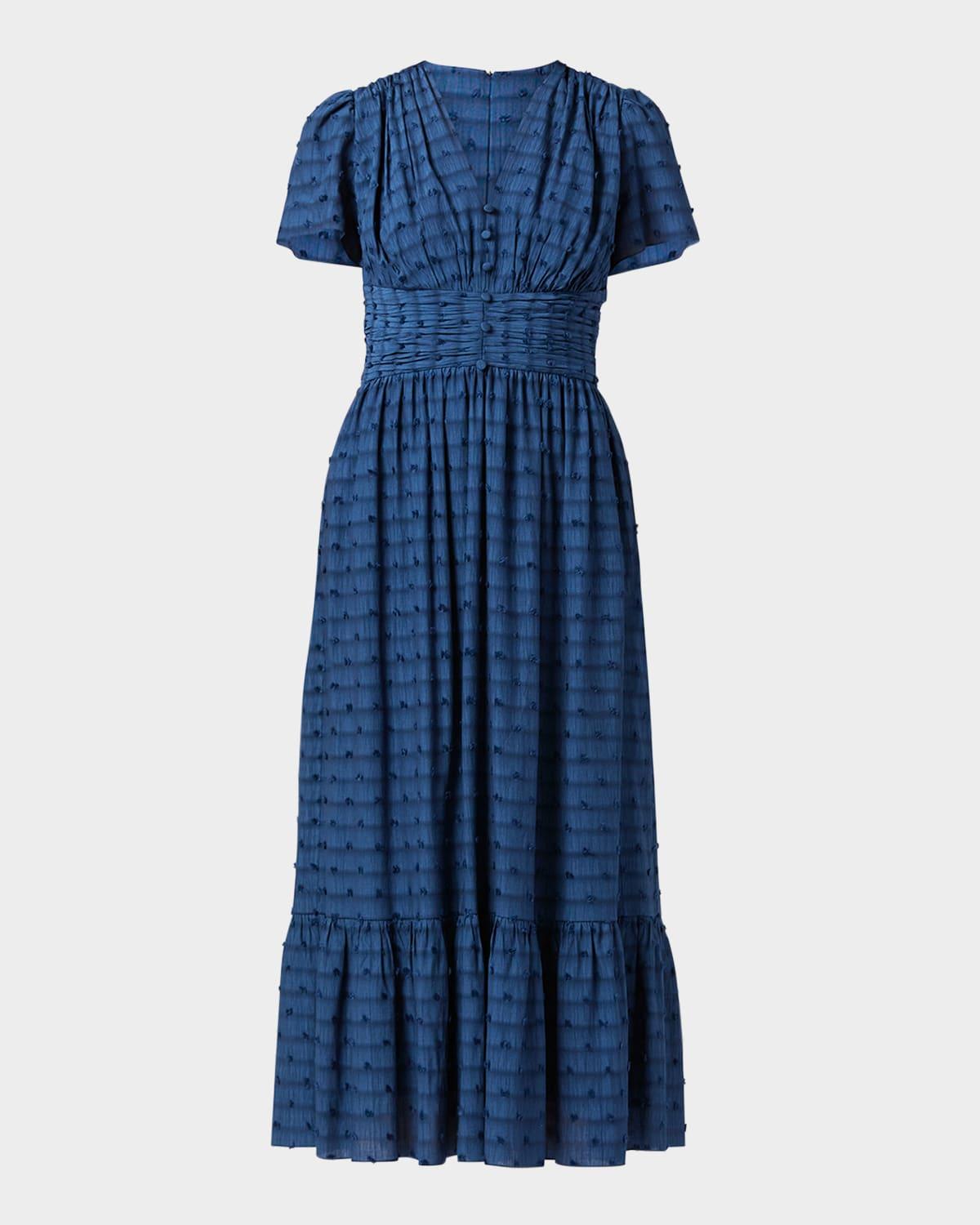 ferrera striped flounce empire midi dress