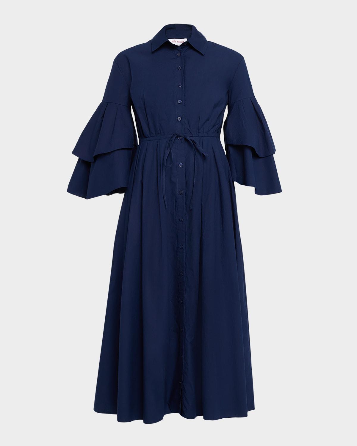 fiesta ruffle-sleeve midi shirtdress