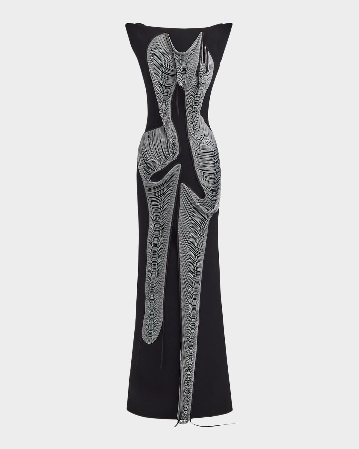 figural fringe gown