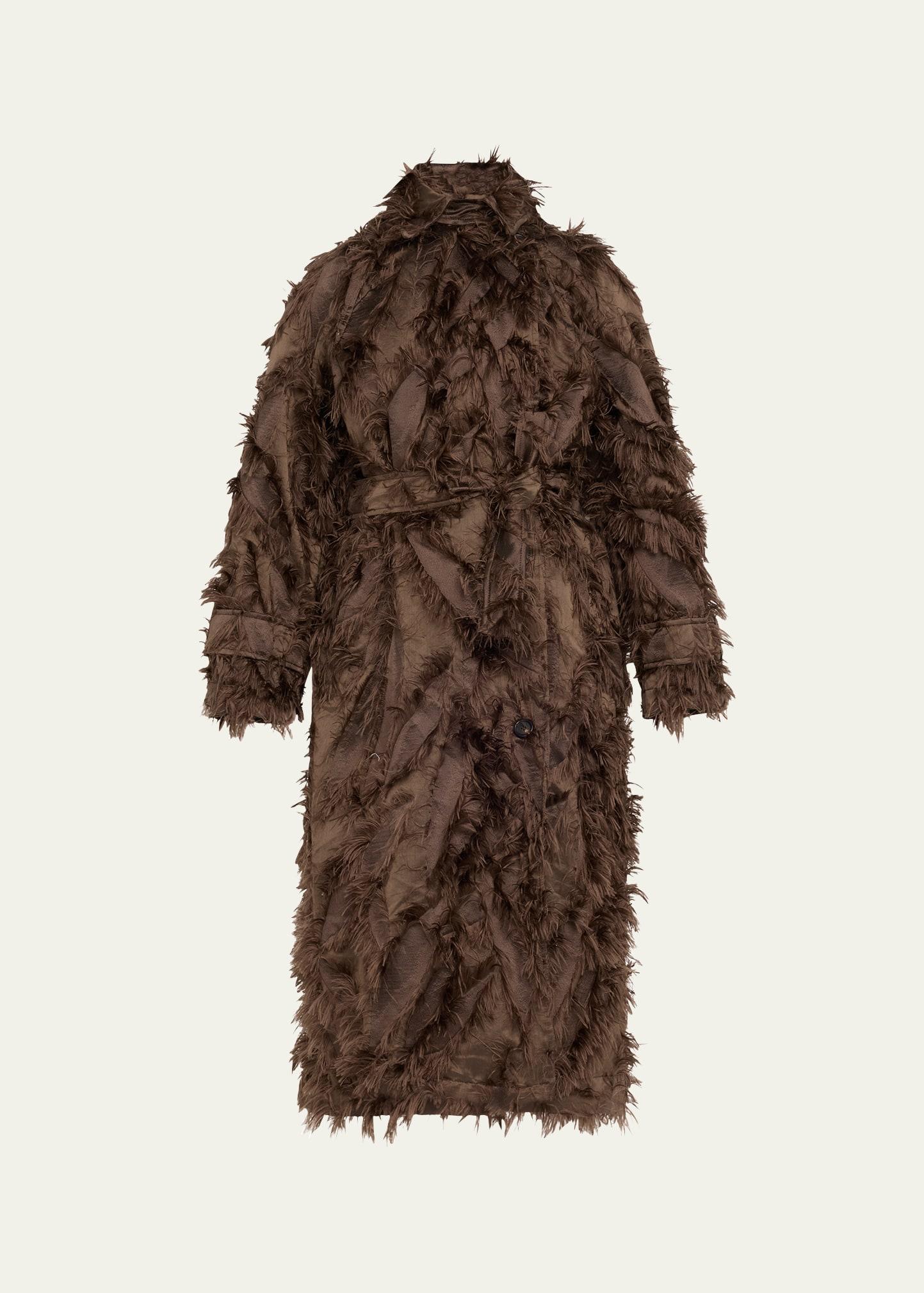 fil coupe jacquard fringe belted trench coat