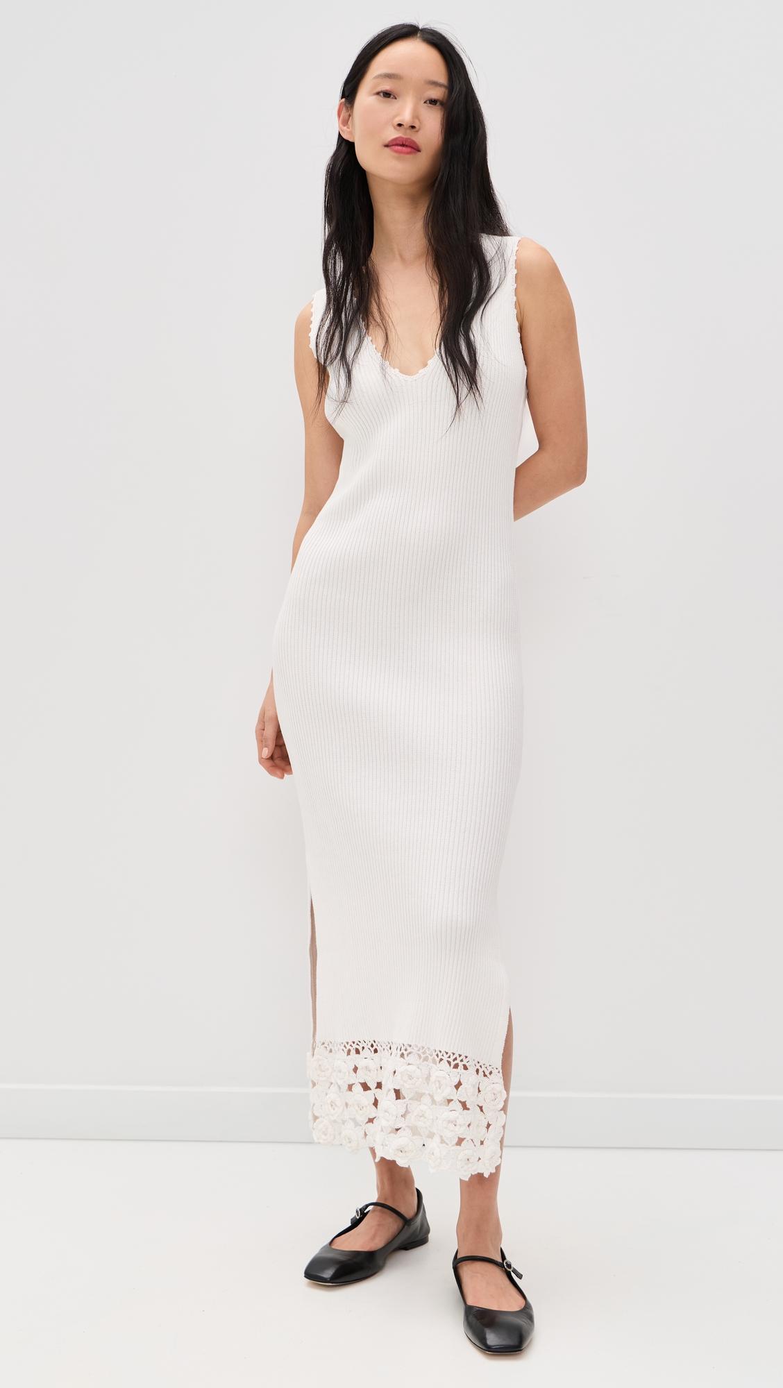 fine cotton rib crochet v-neck dress