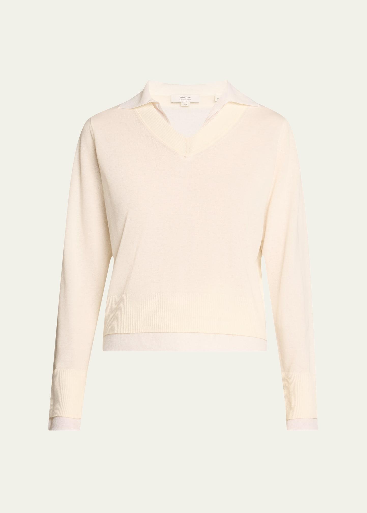 fine knit layered collared sweater