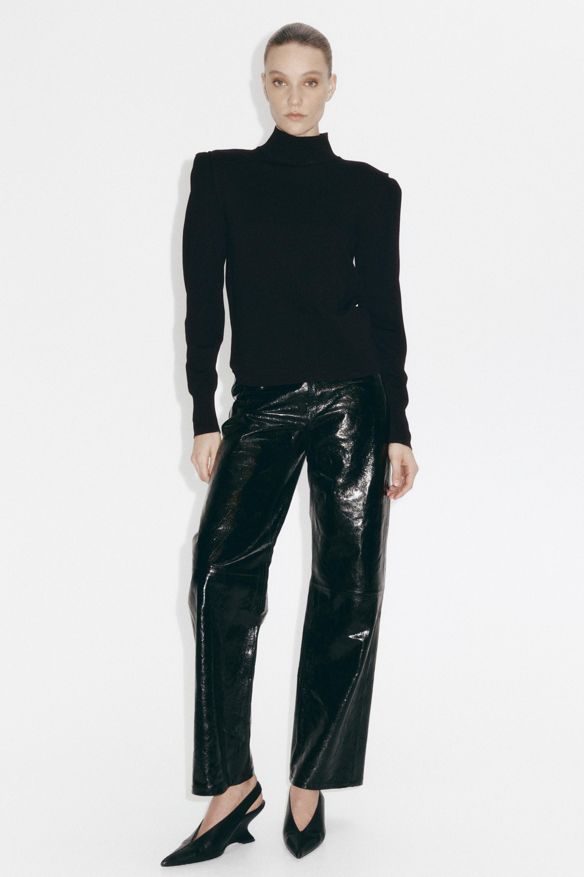 fine-knit mock turtleneck top