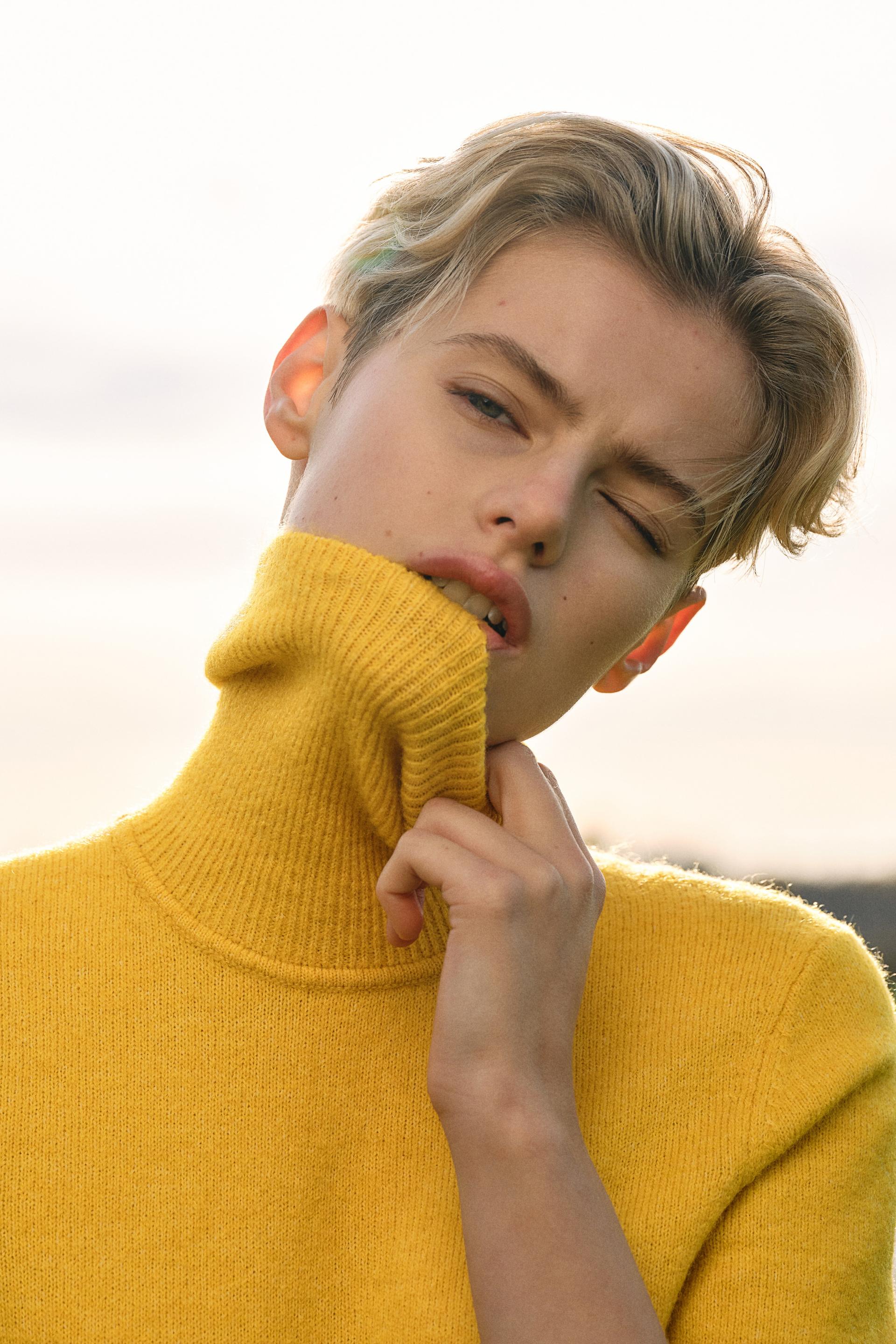 fine-knit turtleneck top