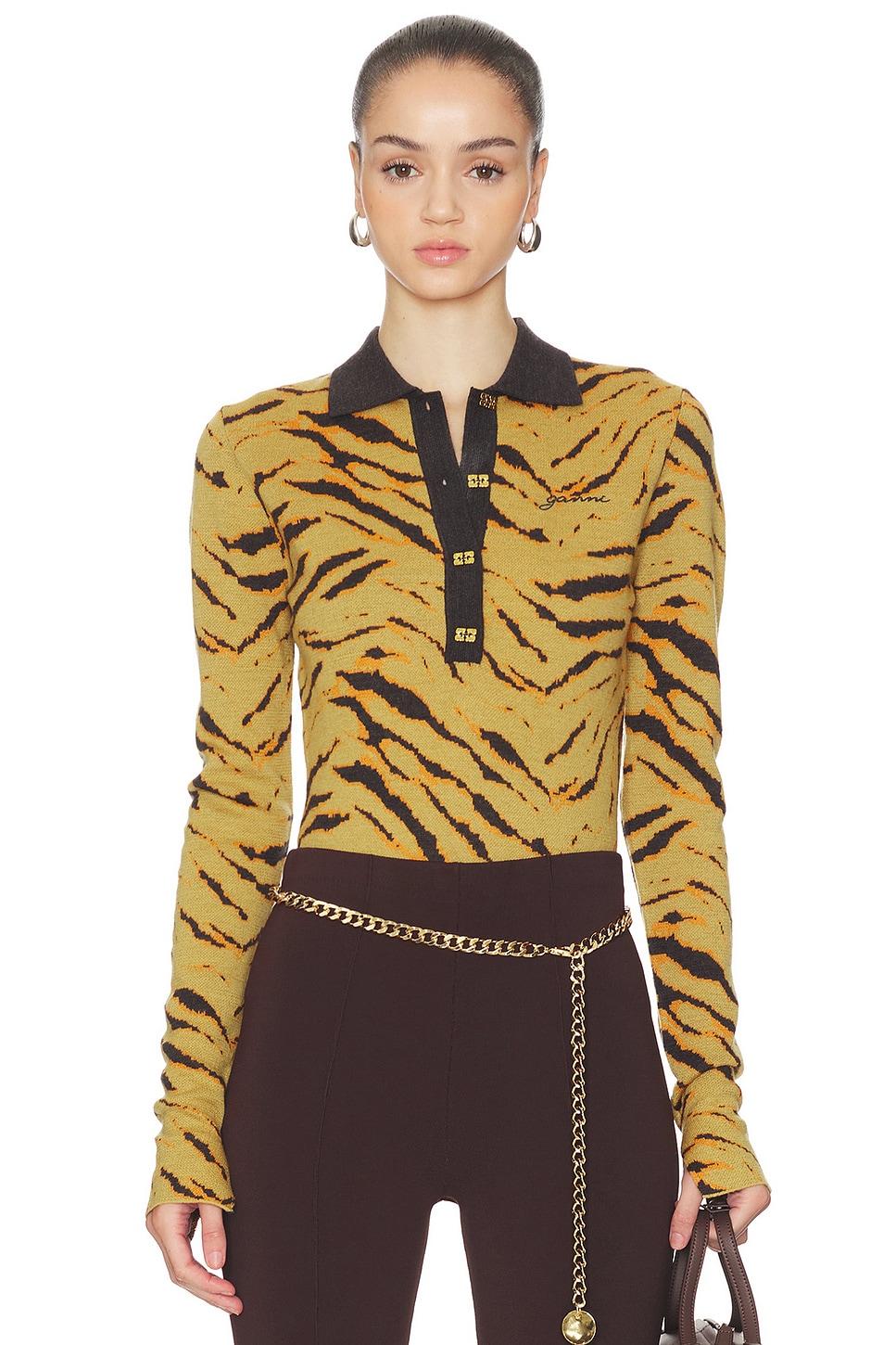 fine merino jacquard polo top