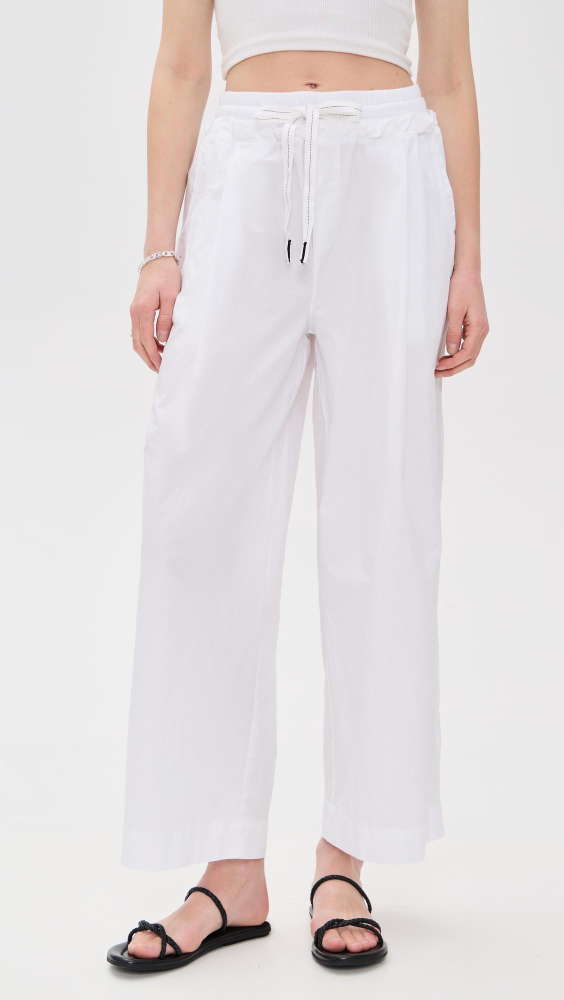 fine poplin ribbed waist drawstring pants