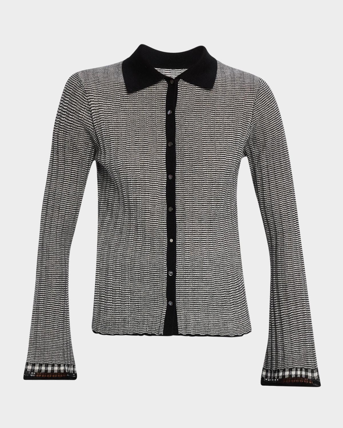 fine stripe silk-linen cardigan
