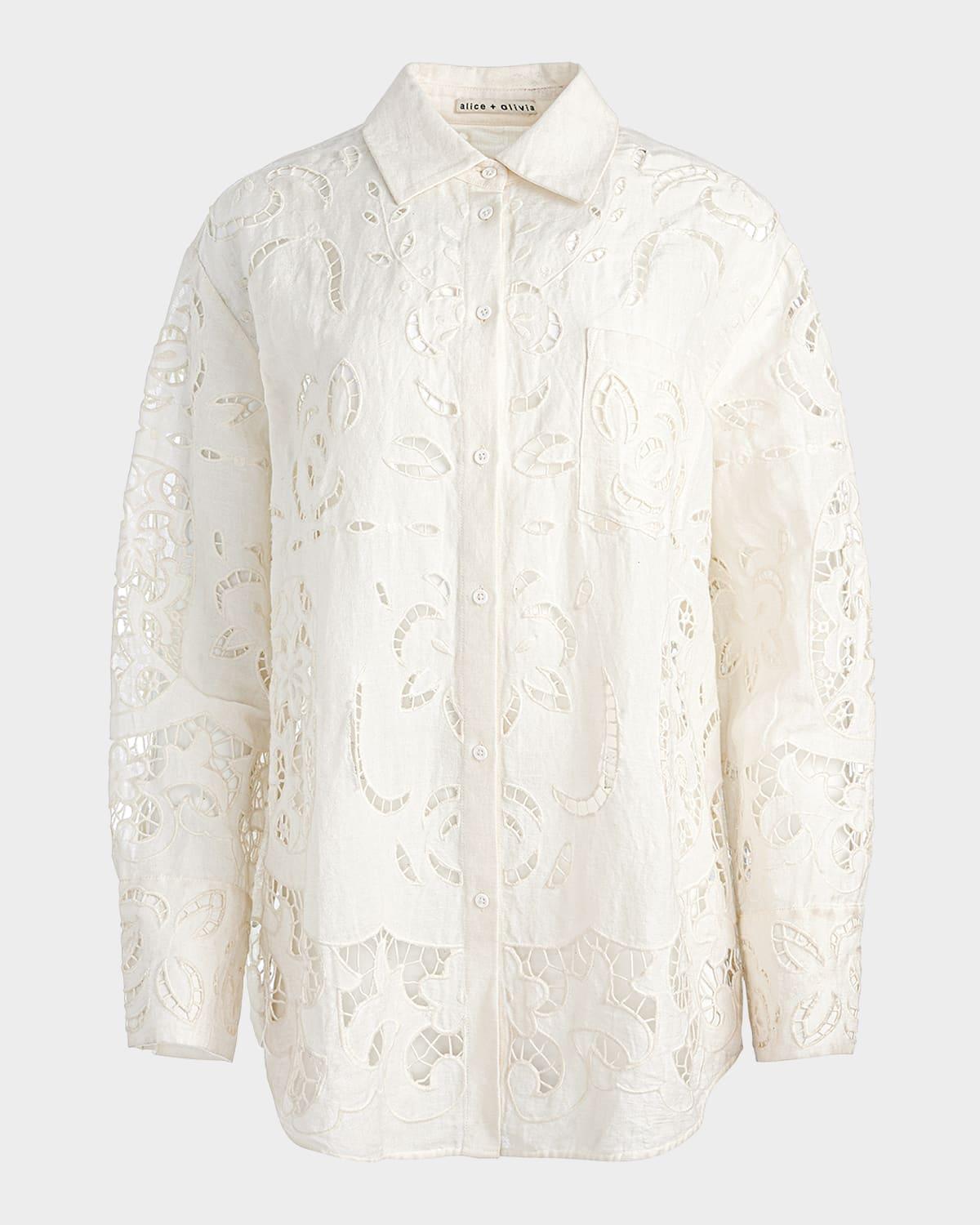 finely eyelet oversized button-front shirt
