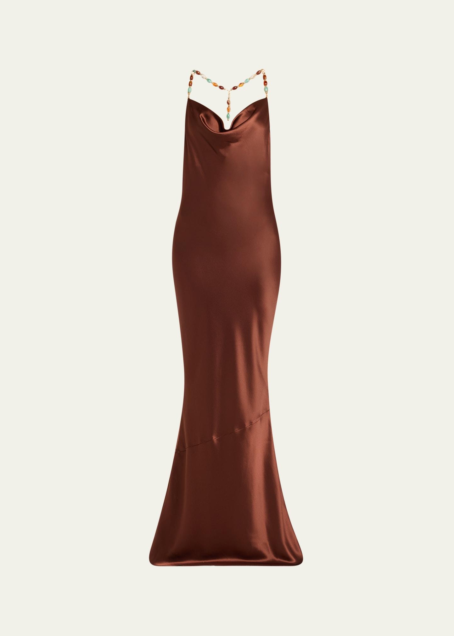 finley beaded satin slip gown