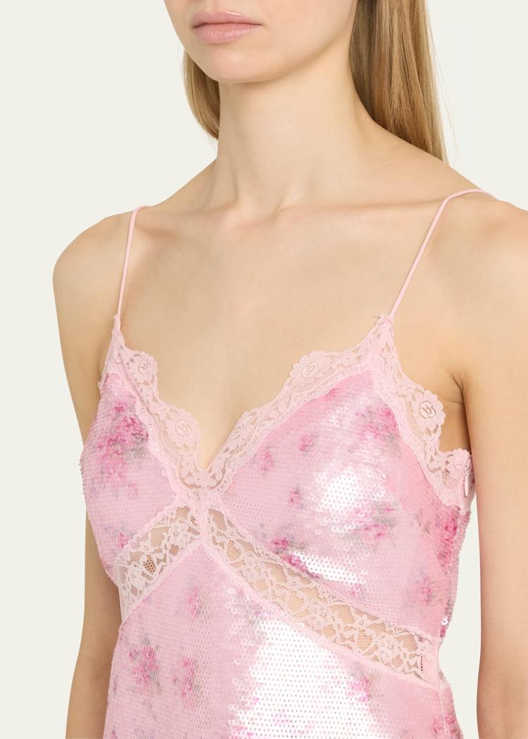 finta sequined lace-trim mini dress