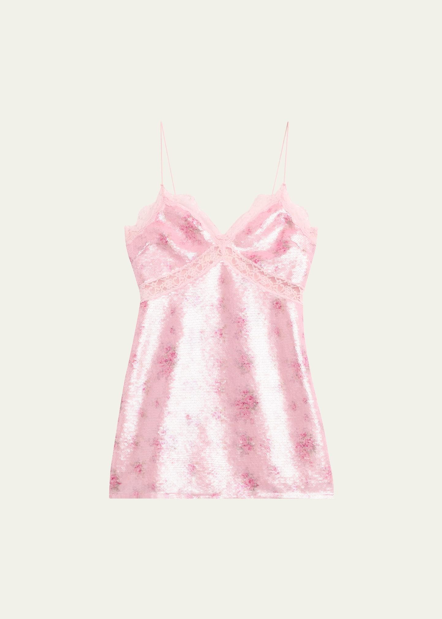 finta sequined lace-trim mini dress