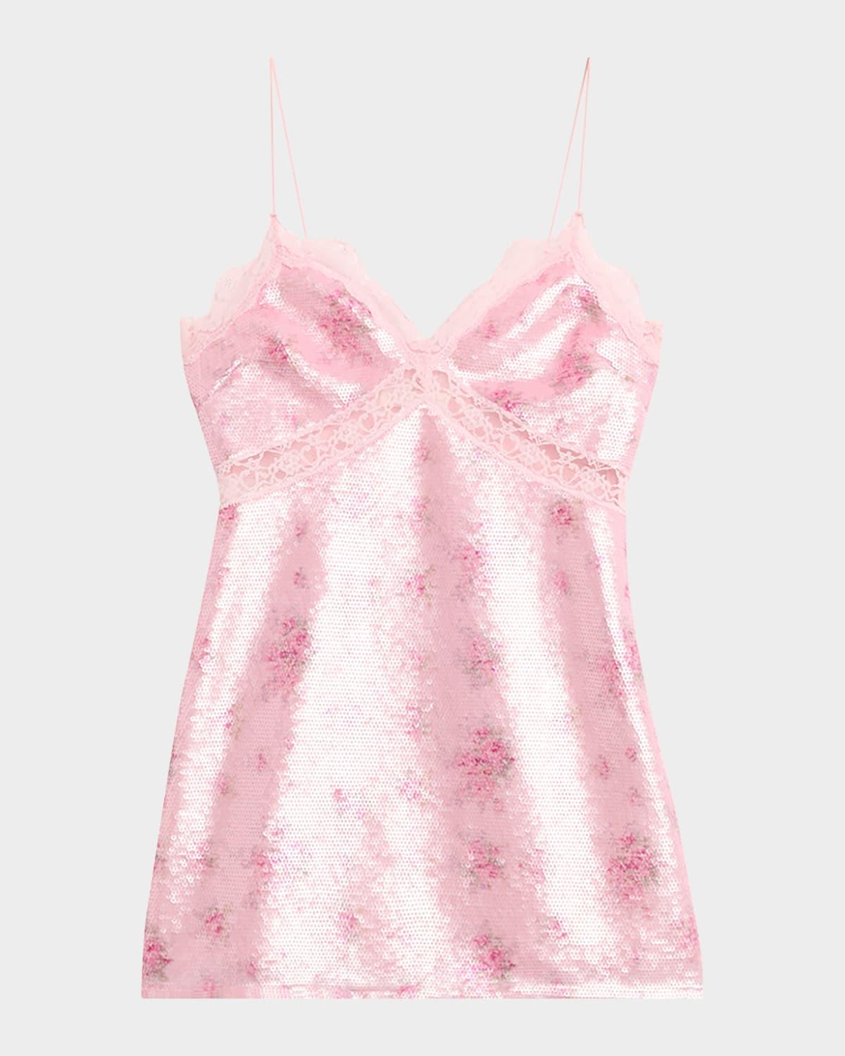 finta sequined lace-trim mini dress