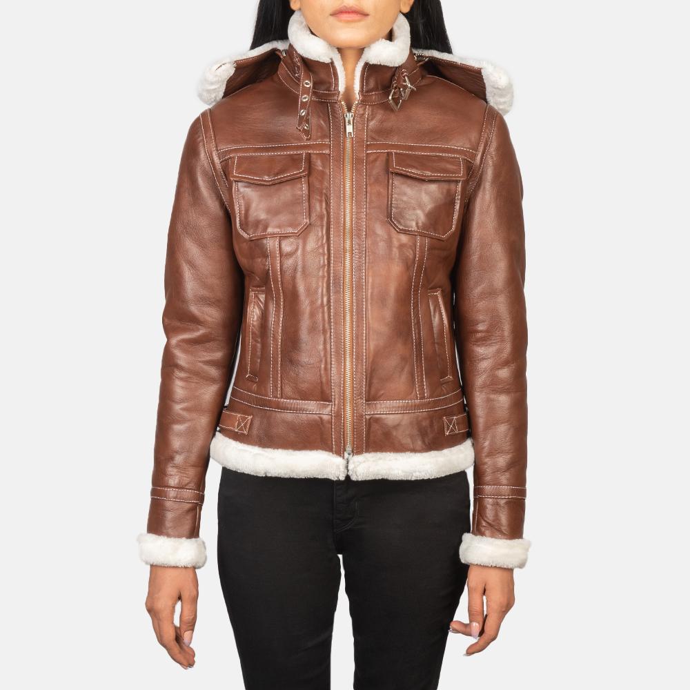 fiona brown hooded shearling leather jacket