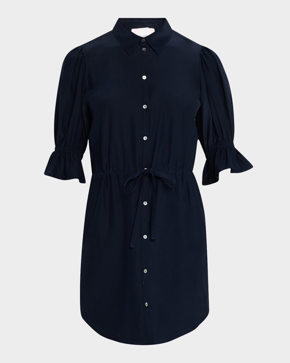 fiona silk puff-sleeve shirtdress