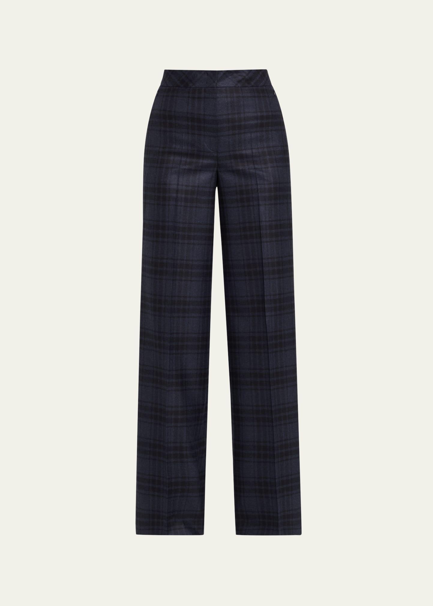 fior check wool flannel wide-leg trousers