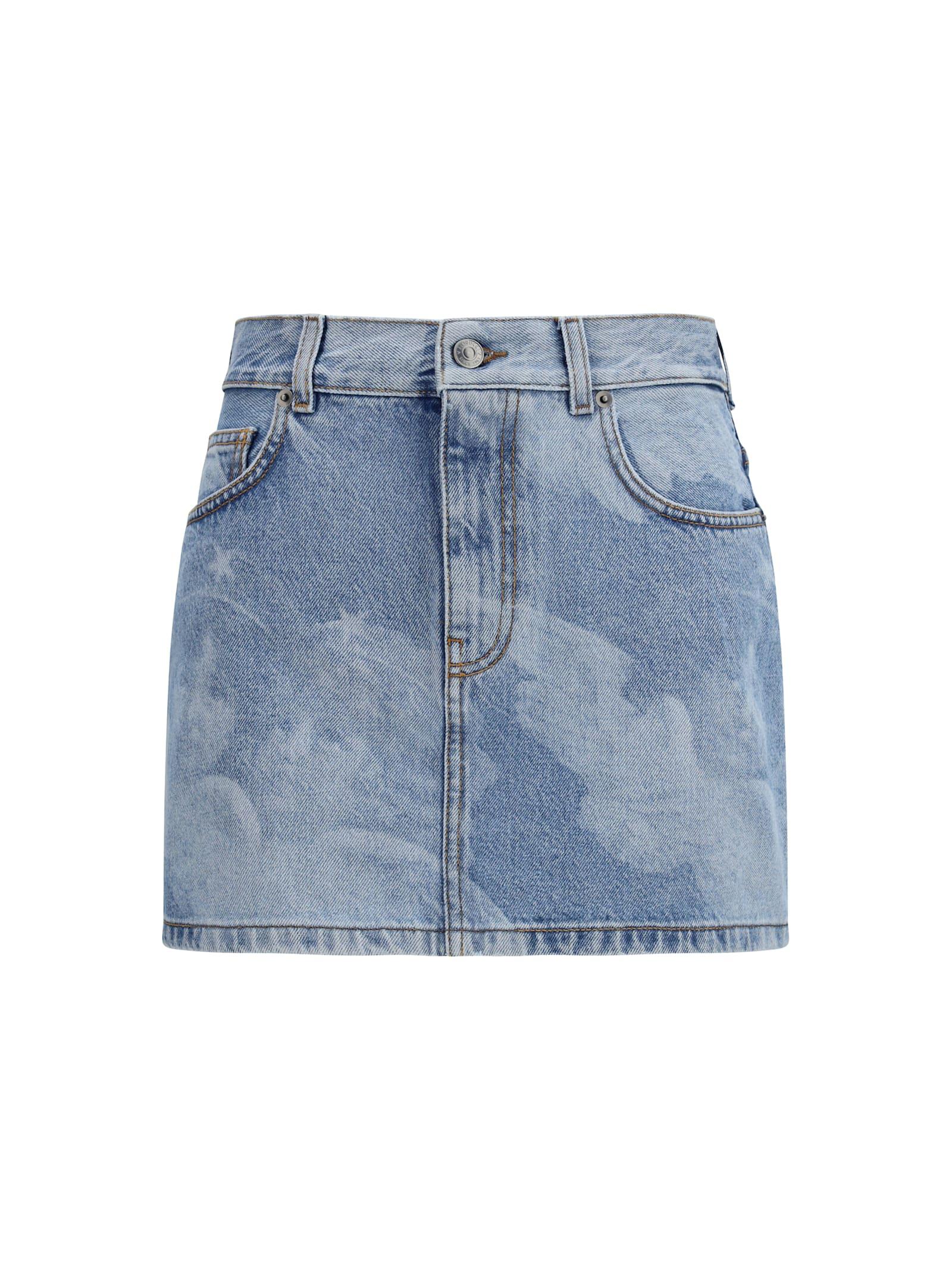 fiorucci angel-print denim mini skirt