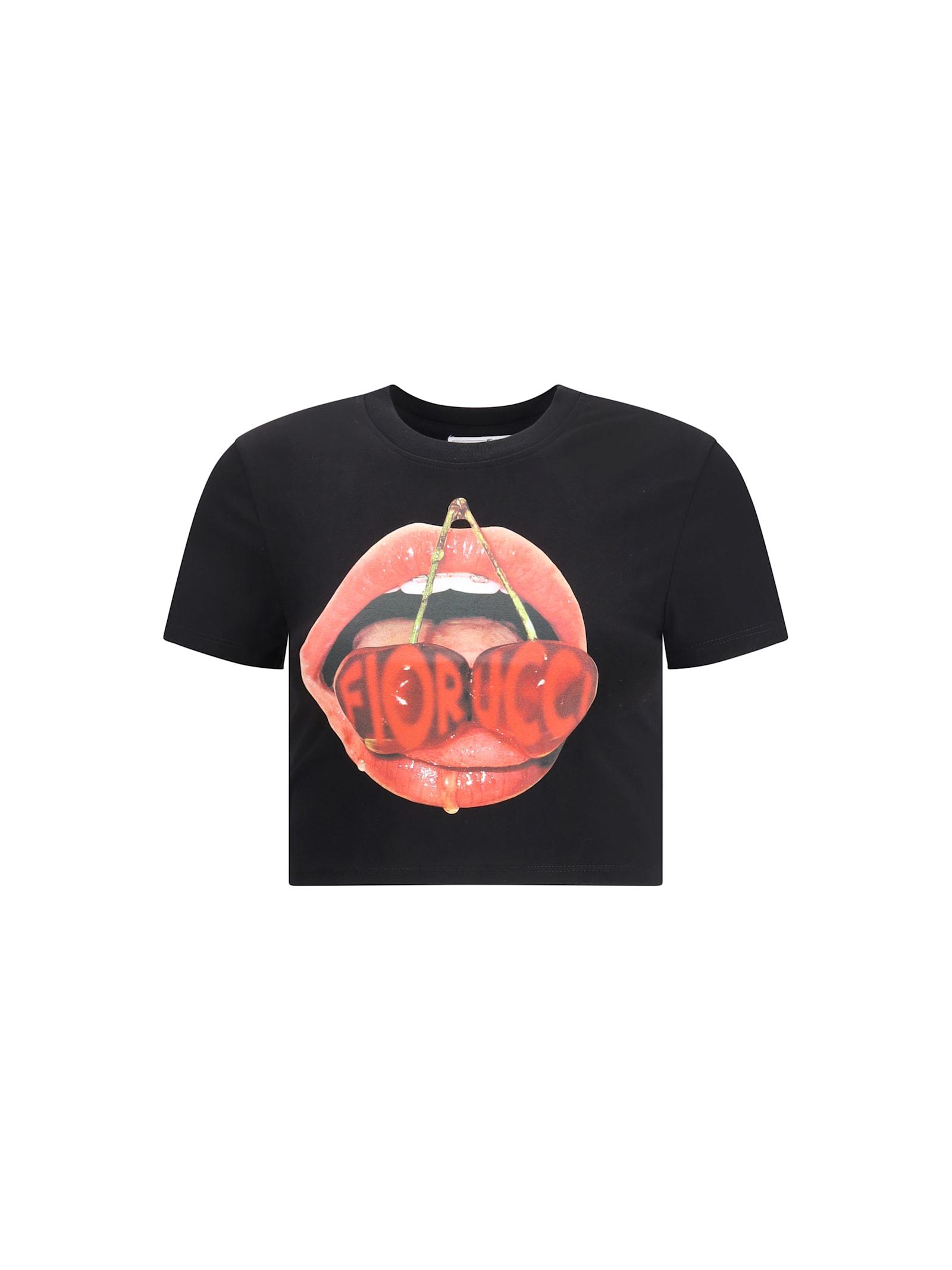 fiorucci cherry mouth graphic crop t-shirt