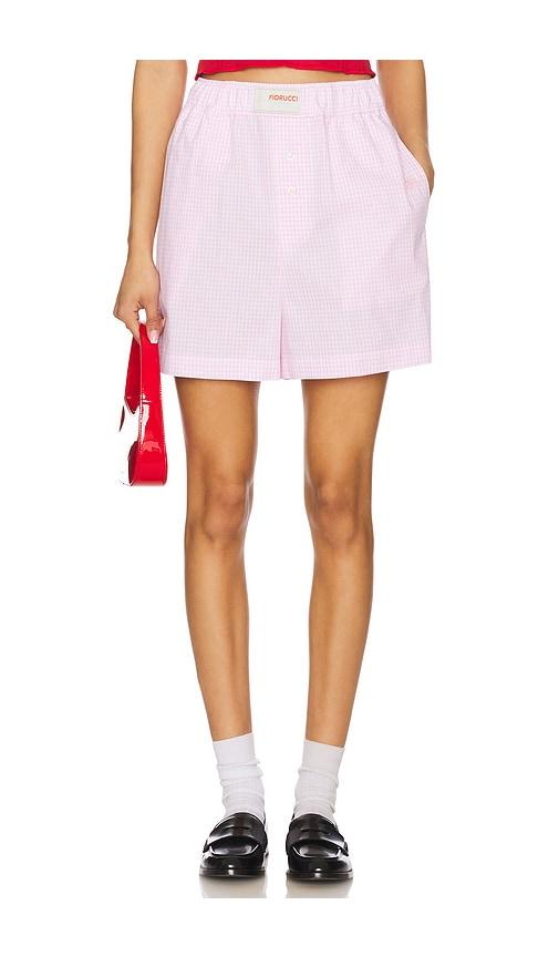 fiorucci gingham logo shorts in pink.