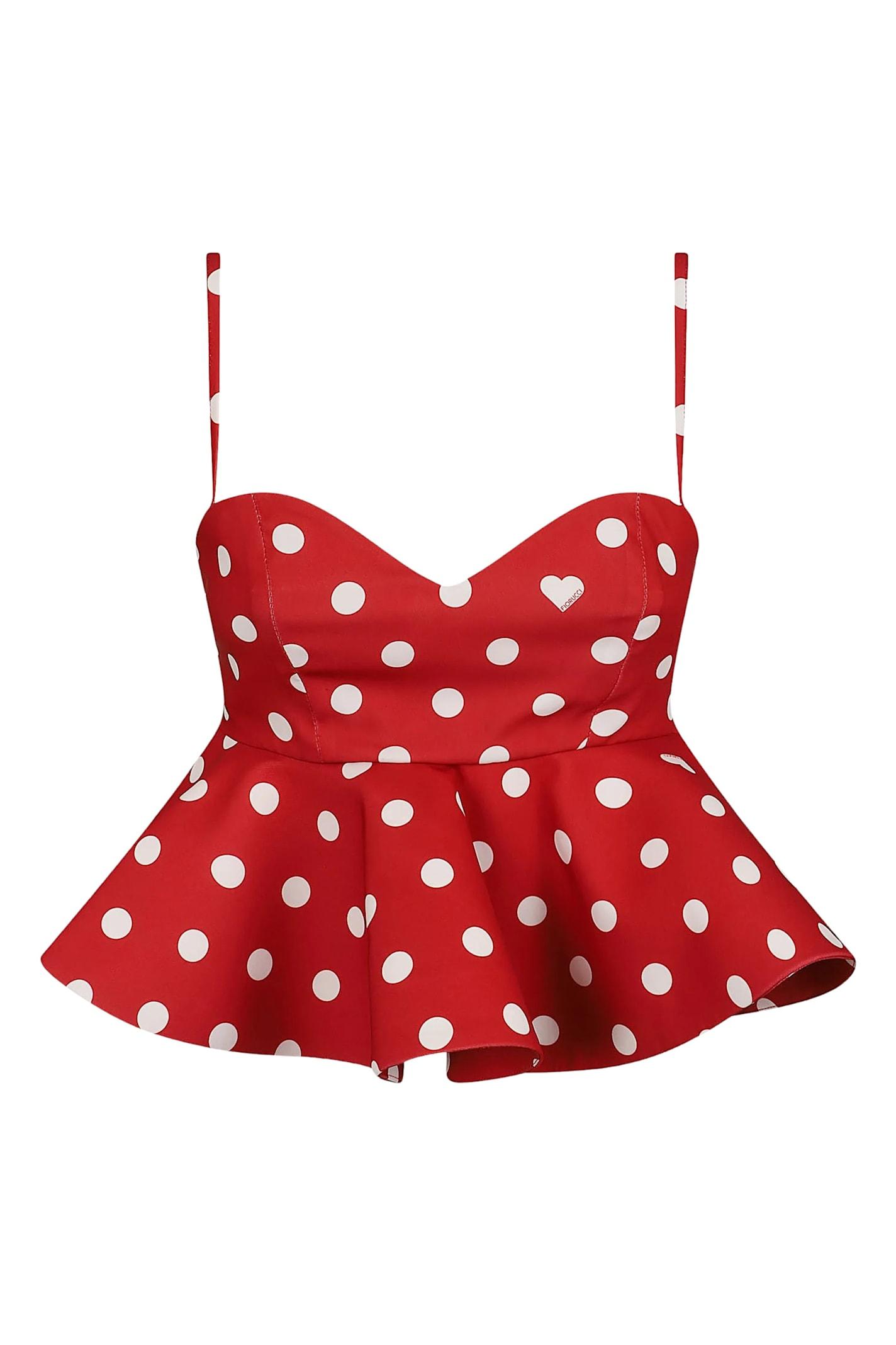 fiorucci polka dot peplum crop top