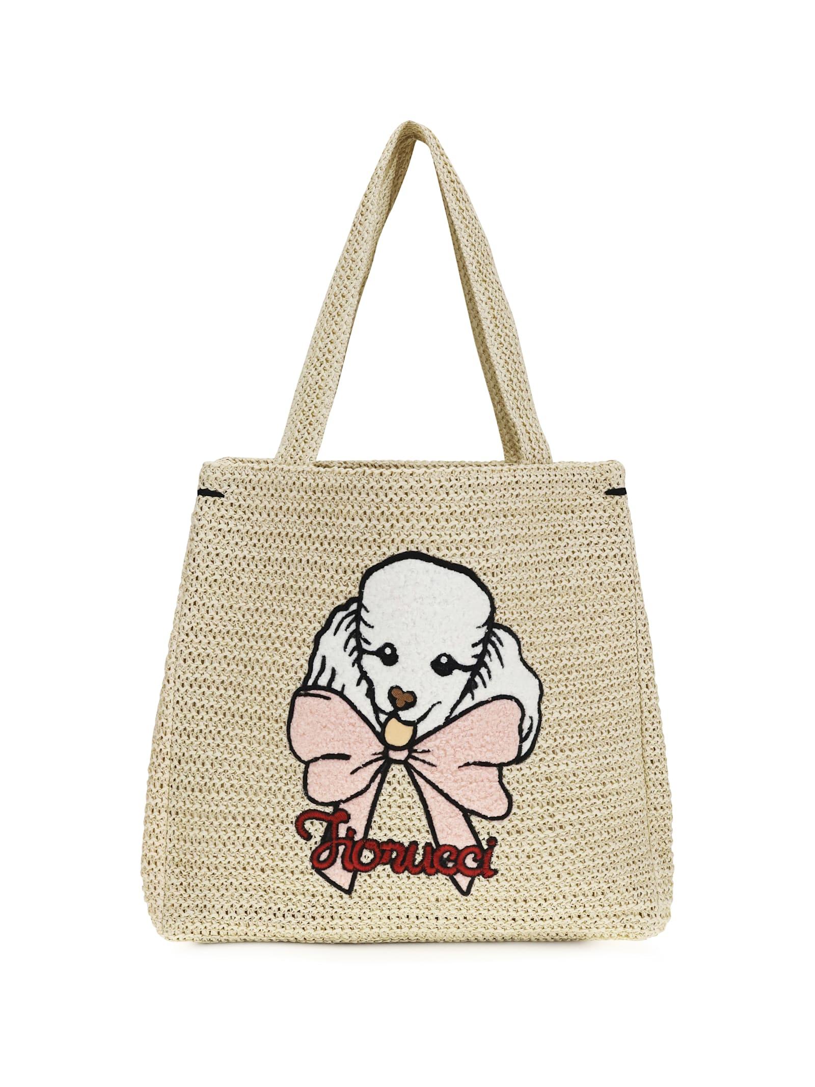 fiorucci raffia tote bag with poodle