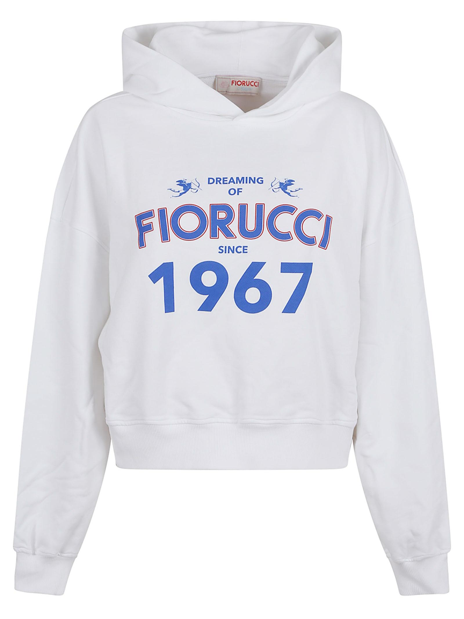 fiorucci white dreaming 1967 print boxy fit cropped hoodie
