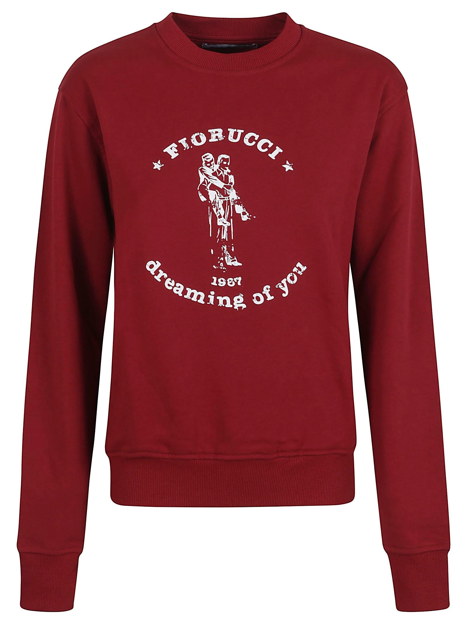 fiorucci women`s burgundy dreaming of you print crewneck sweatshirt