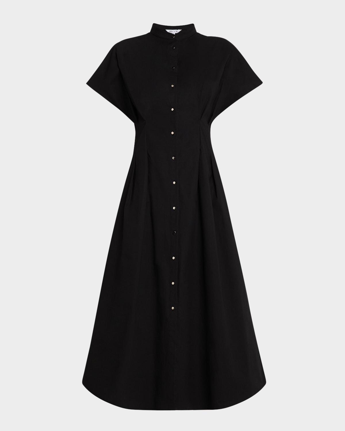fit-&-flare cotton button-front midi dress - modern fit