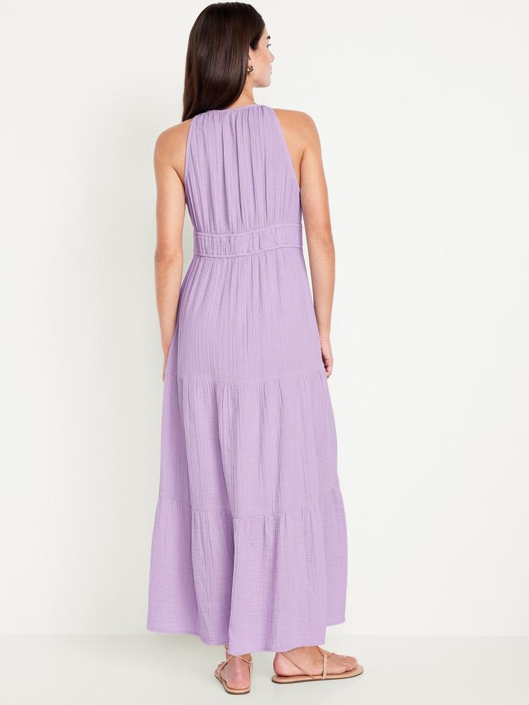 fit & flare crinkle gauze maxi dress