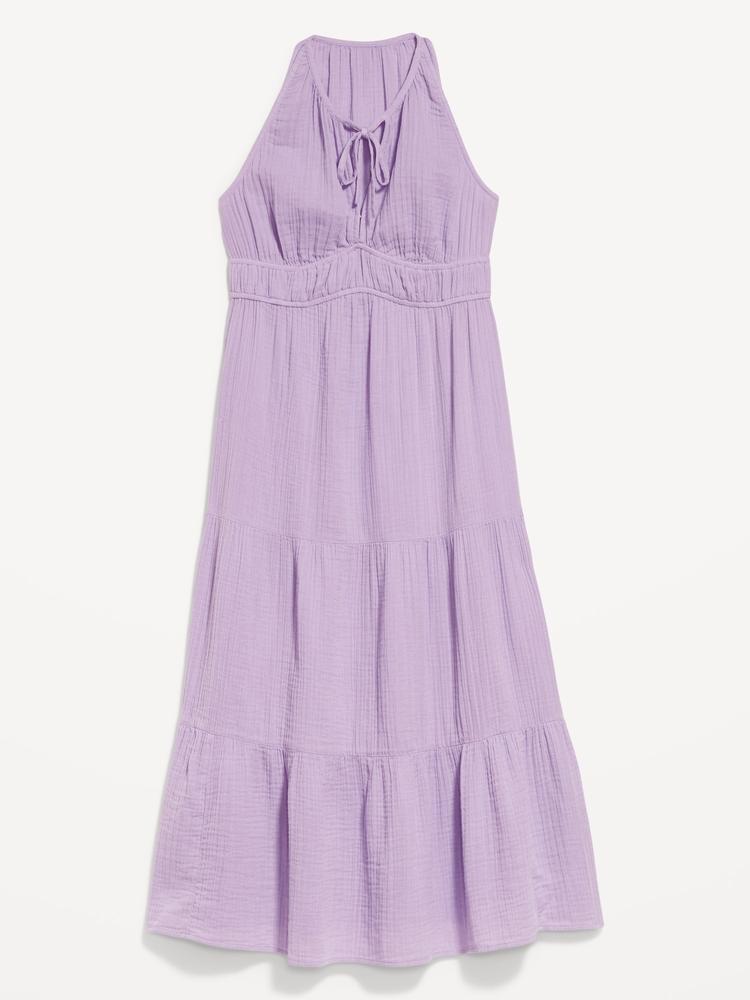 fit & flare crinkle gauze maxi dress