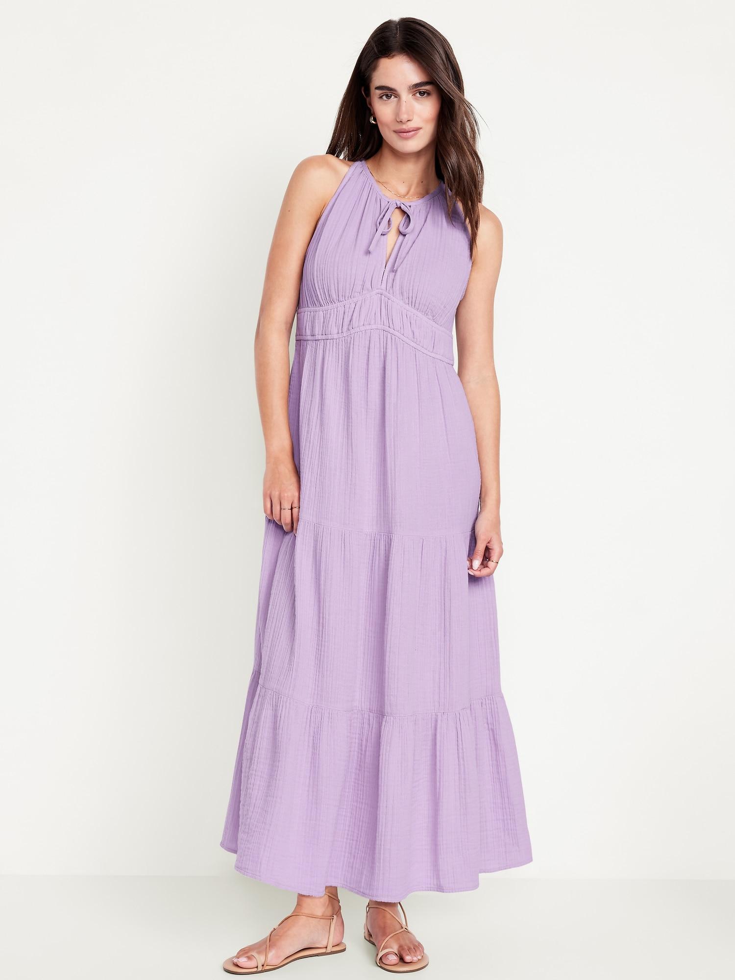 fit & flare crinkle gauze maxi dress
