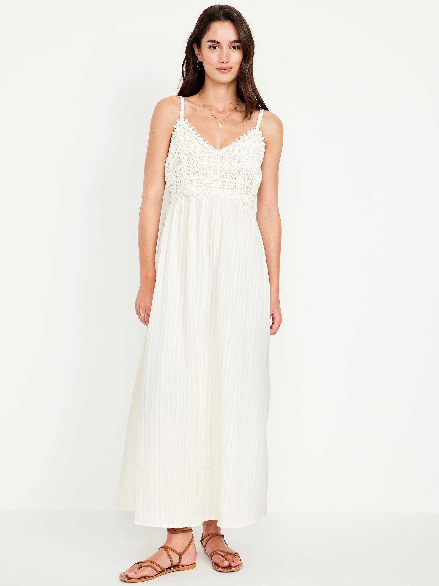 fit & flare crochet-bodice maxi dress