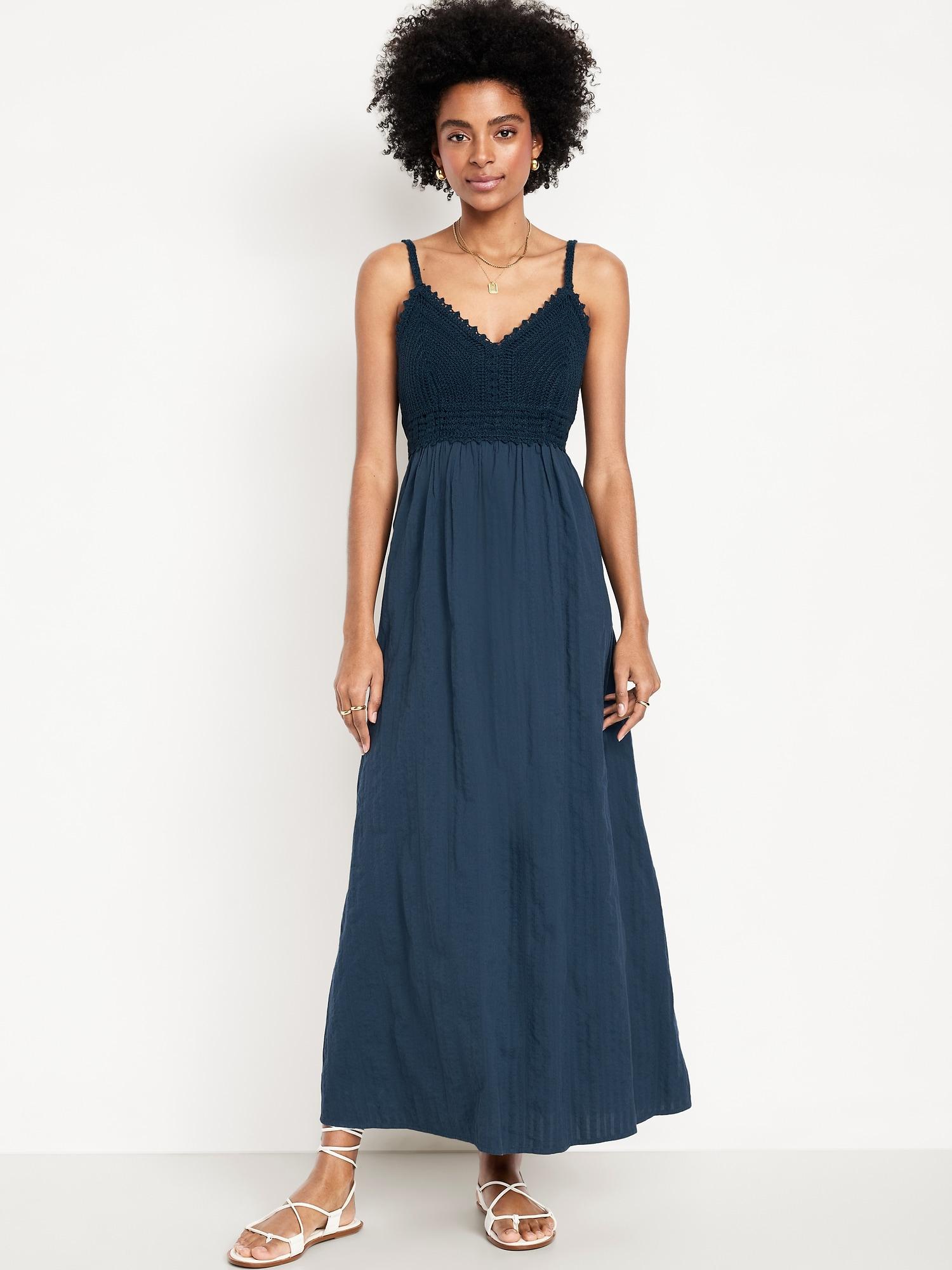 fit & flare crochet-bodice maxi dress