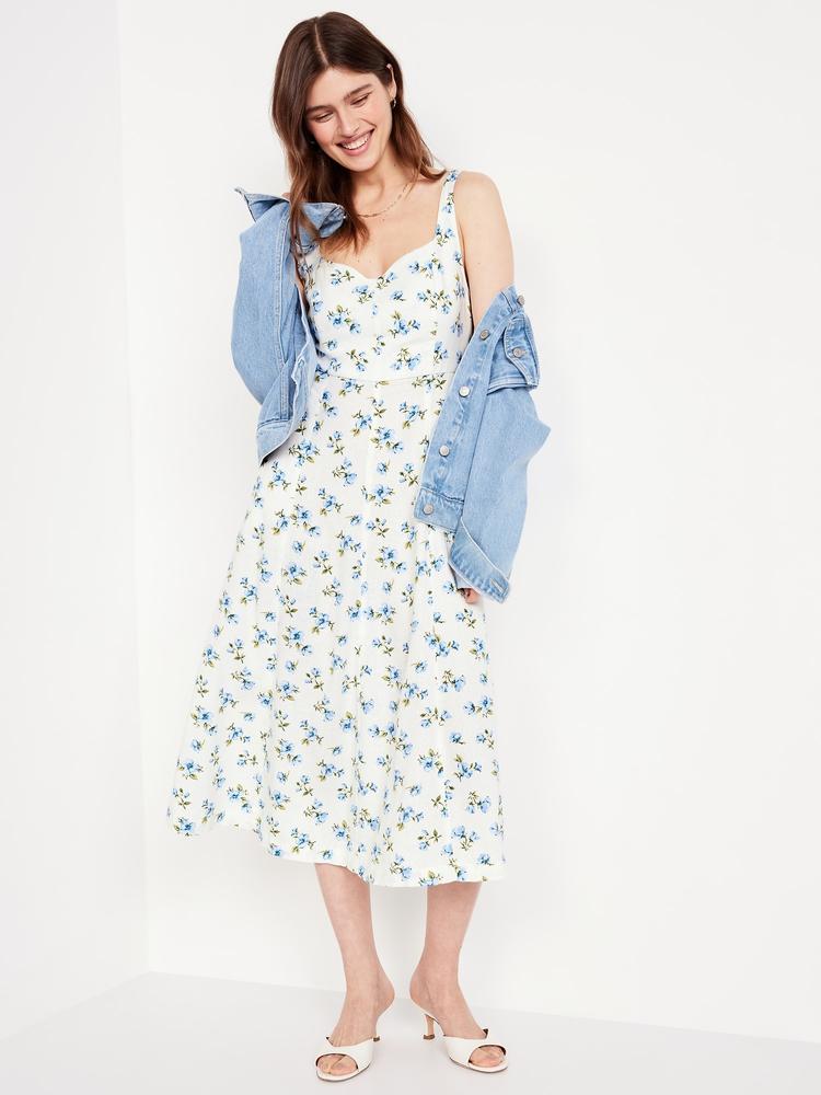 fit & flare linen-blend midi dress