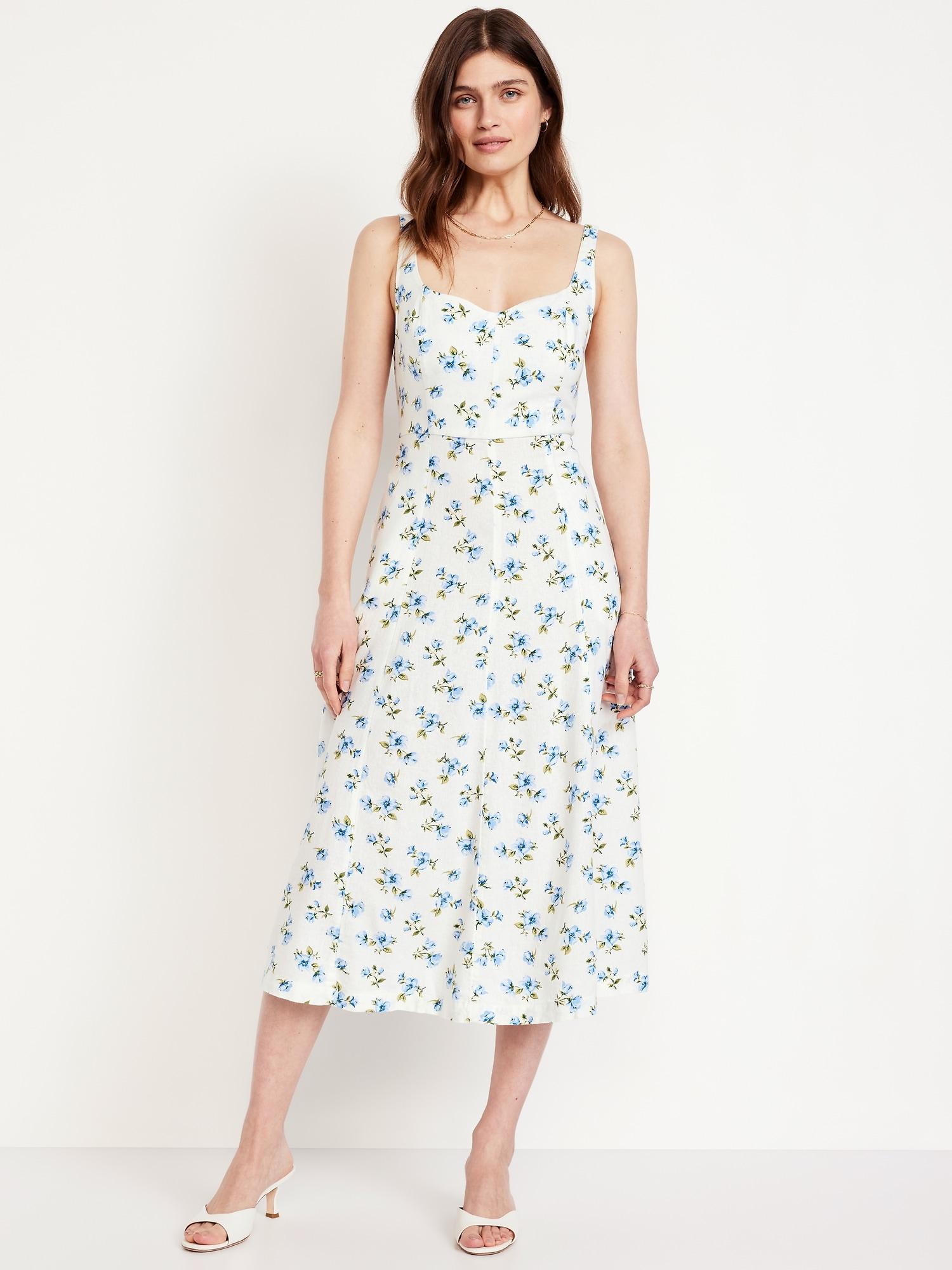 fit & flare linen-blend midi dress