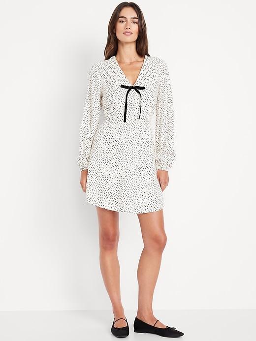 fit & flare long-sleeve crepe mini dress
