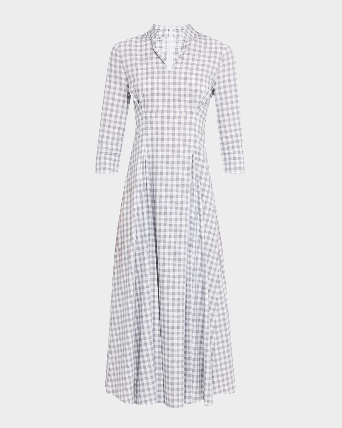 fit-&-flare plaid cotton maxi dress