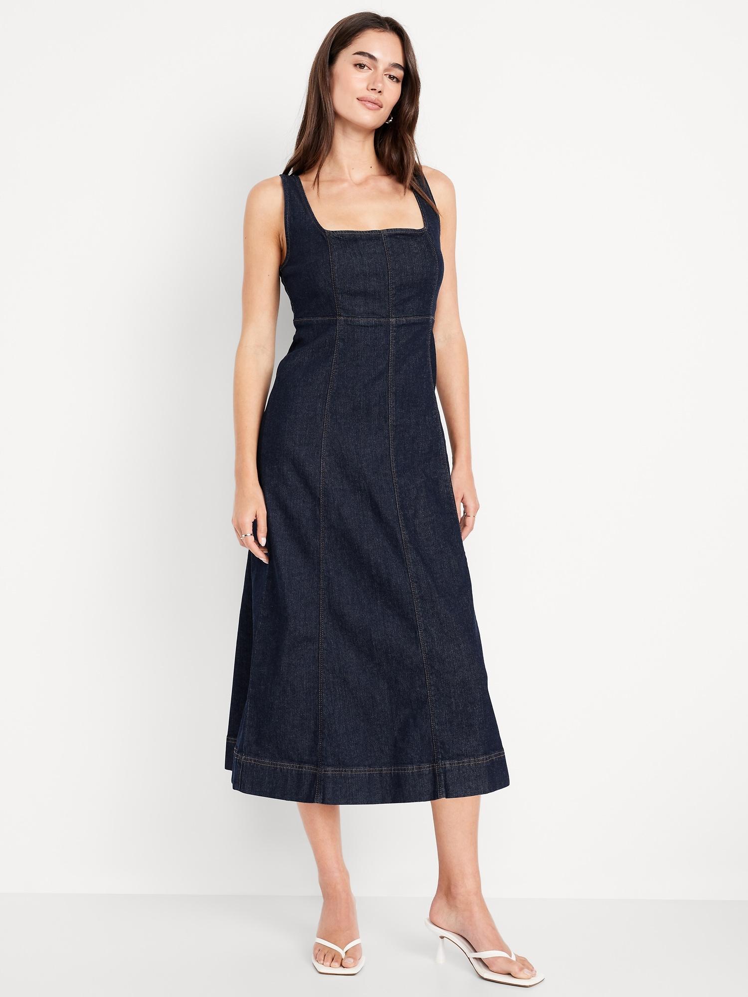 fit & flare sleeveless denim midi dress