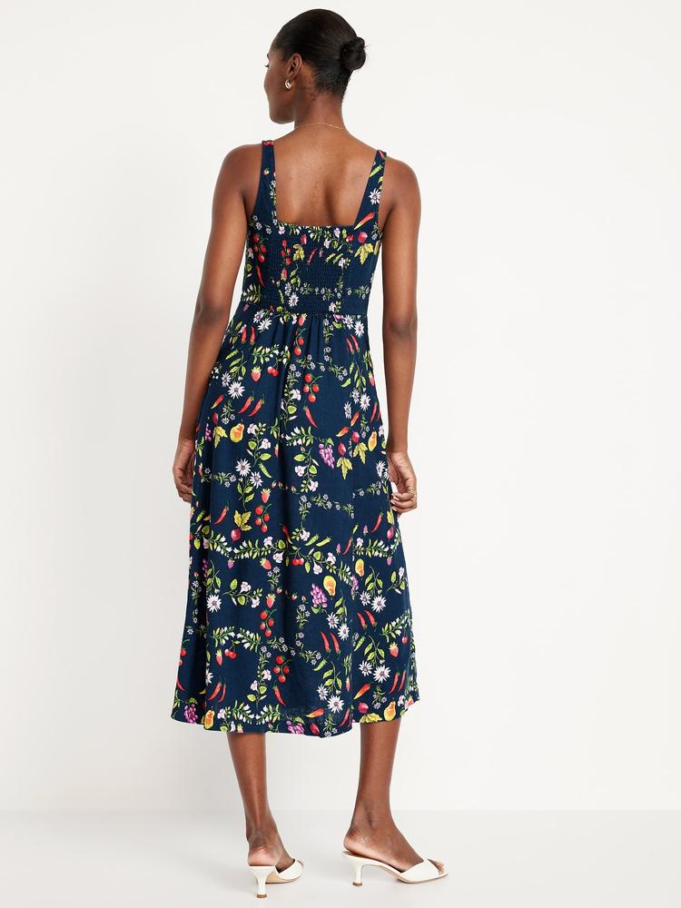 fit & flare sleeveless linen-blend midi dress