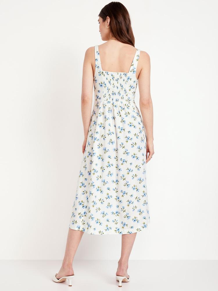 fit & flare sleeveless linen-blend midi dress