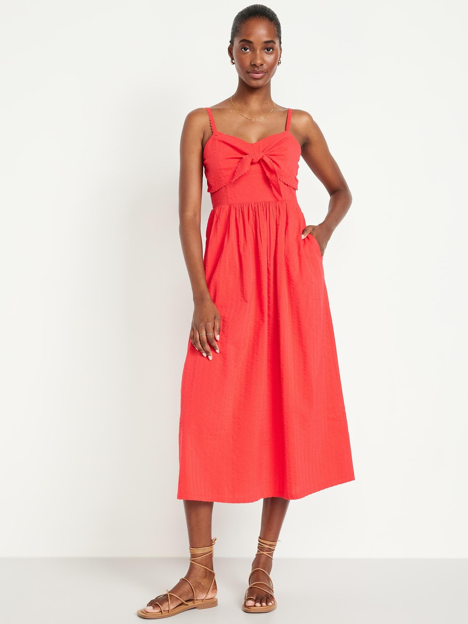 fit & flare sleeveless seersucker midi dress