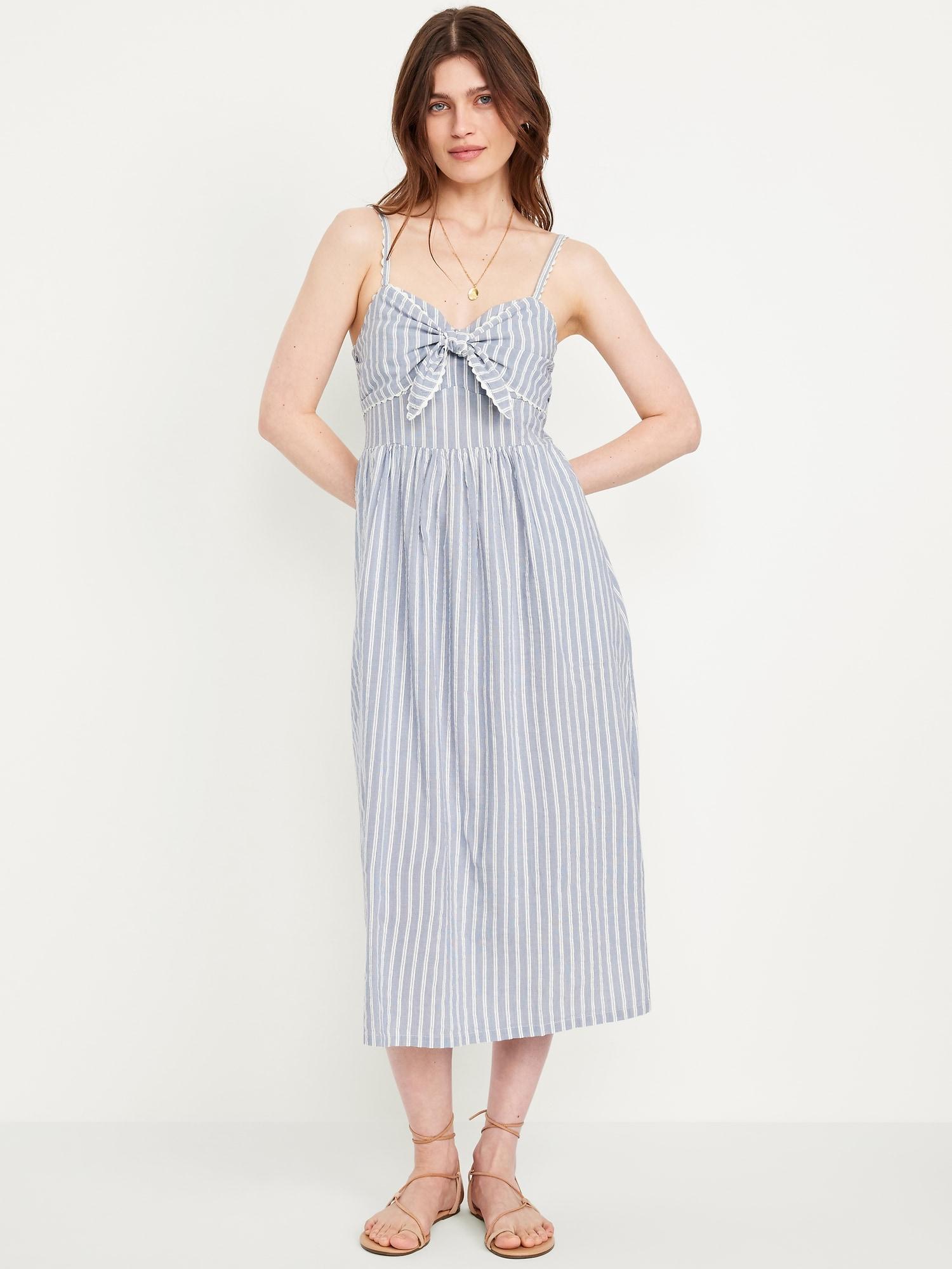 fit & flare sleeveless seersucker midi dress