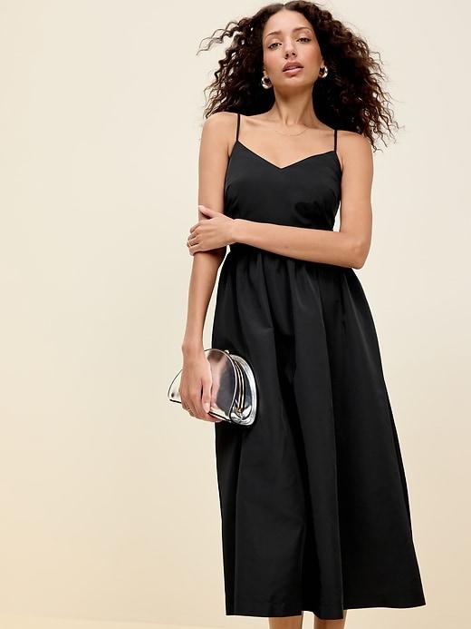 fit & flare sleeveless taffeta midi dress