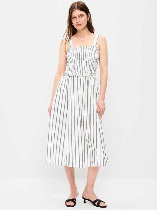 fit & flare smocked-bodice midi dress