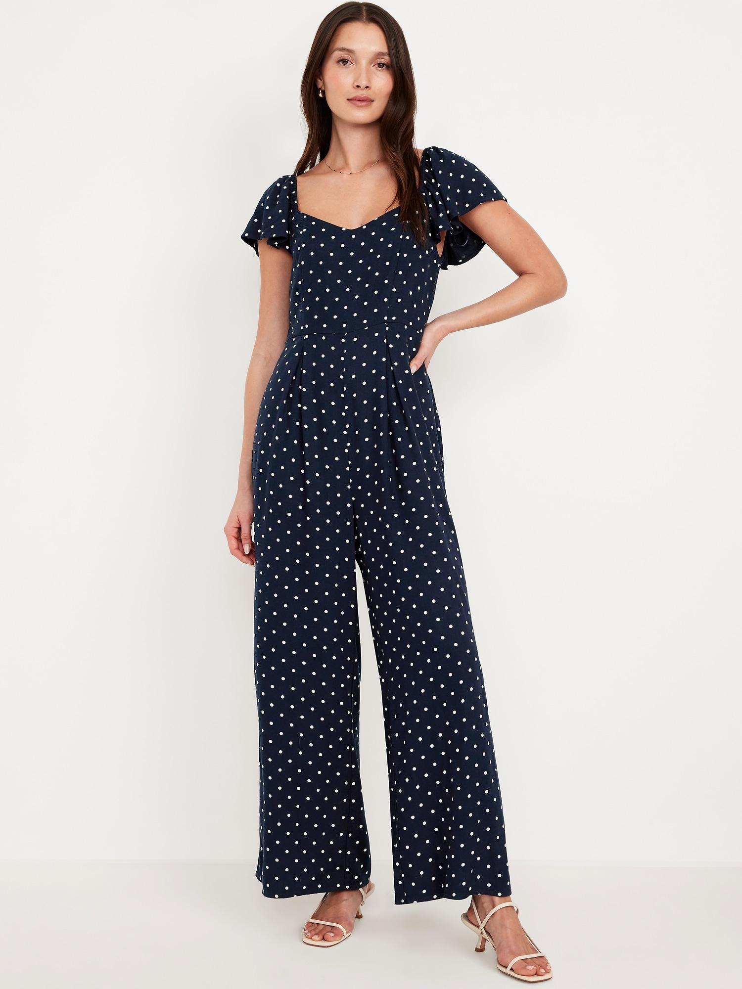 fit &amp; flare flutter-sleeve crepe jumpsuit