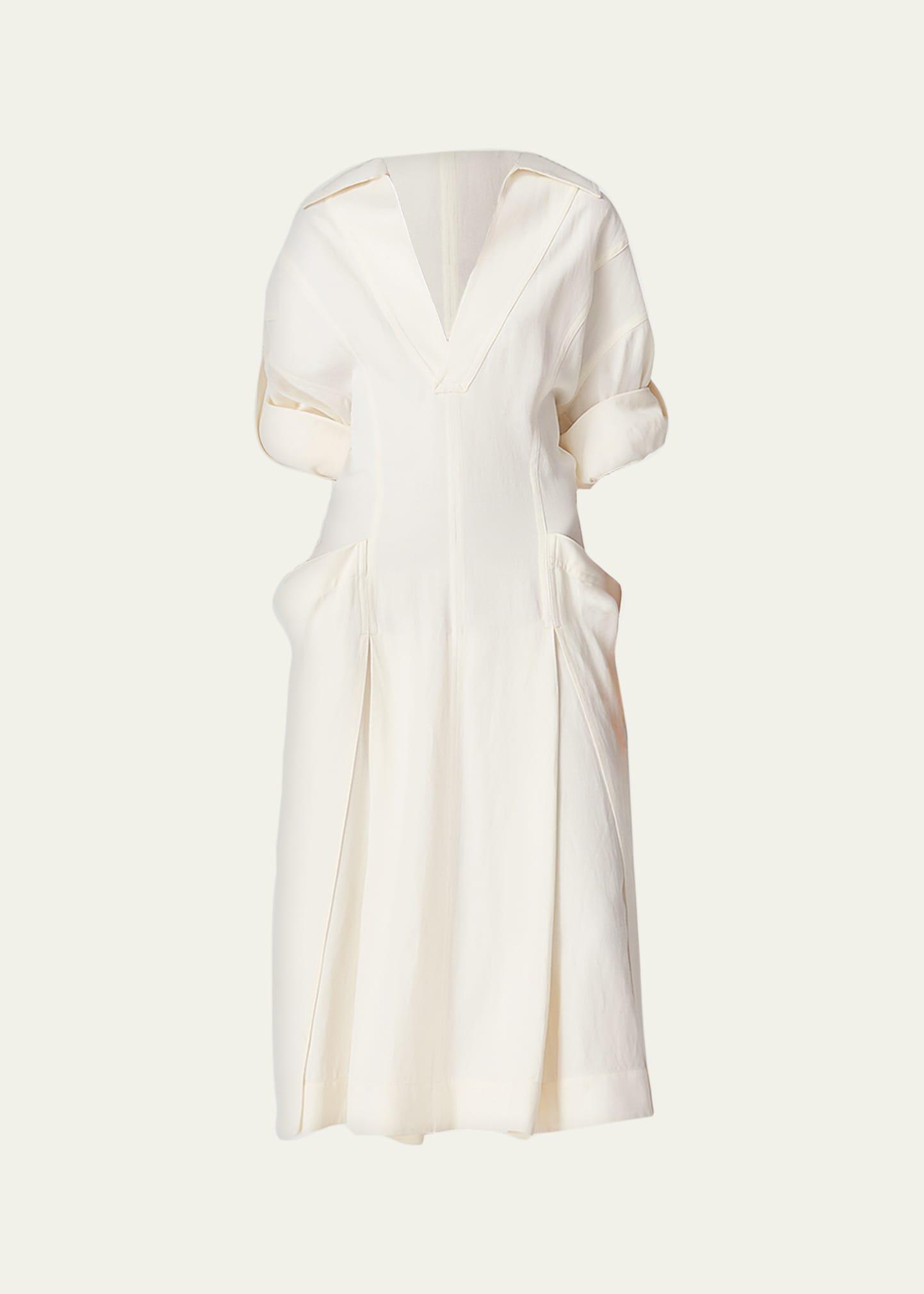 fit-and-flare grainy midi dress with frog embellishments