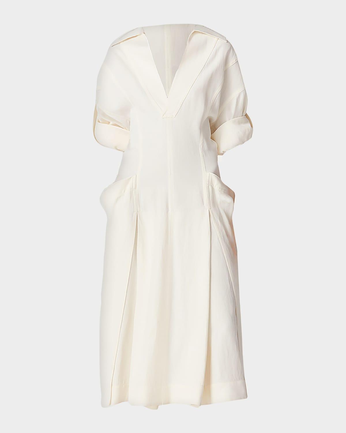 fit-and-flare grainy midi dress with frog embellishments