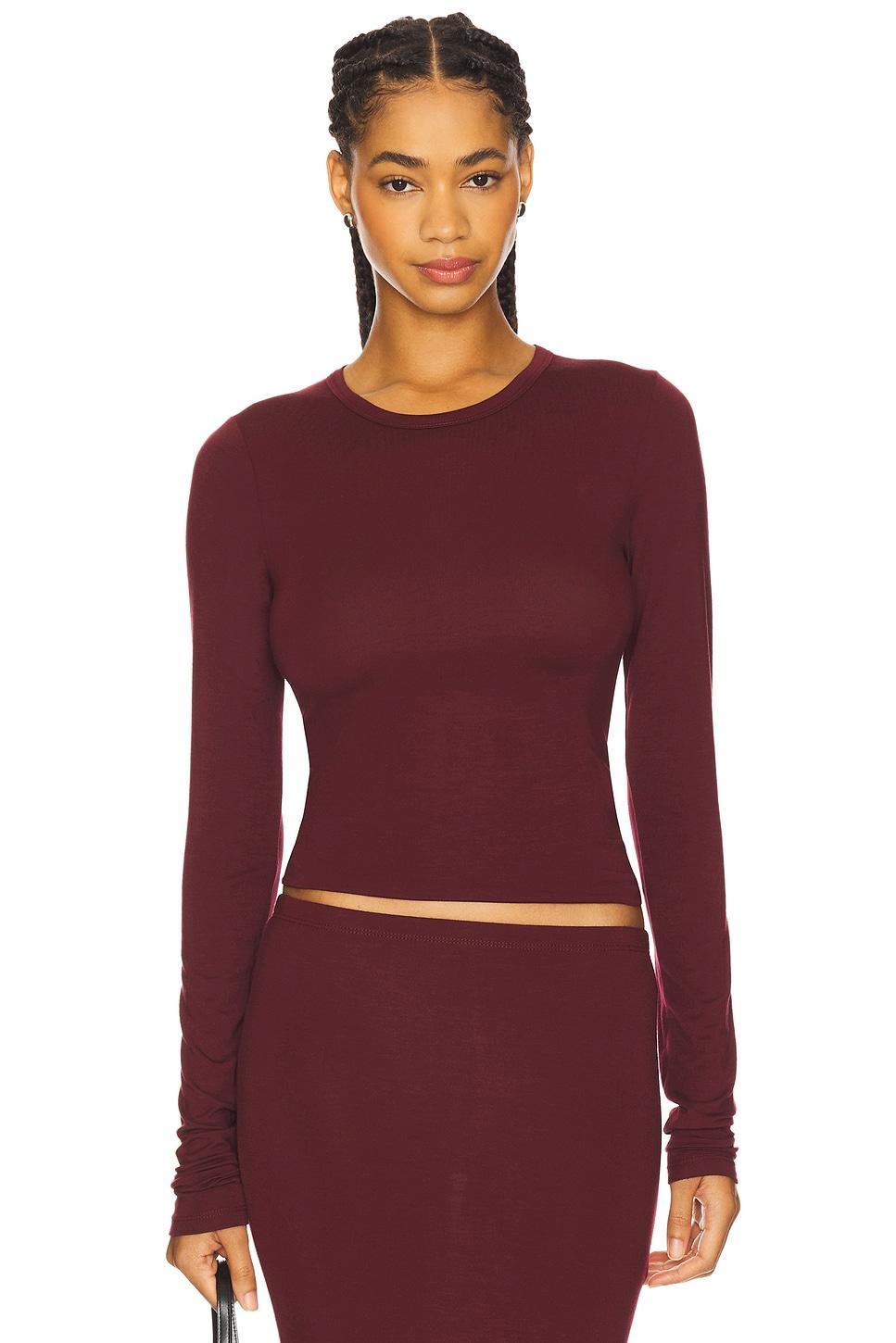 fitted crewneck long sleeve soft jersey t-shirt